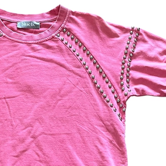 NEW blue b Bubblegum Pink Silver Studded Stud Short Cuff Sleeve Comfy Sweatshirt - Picture 4 of 5